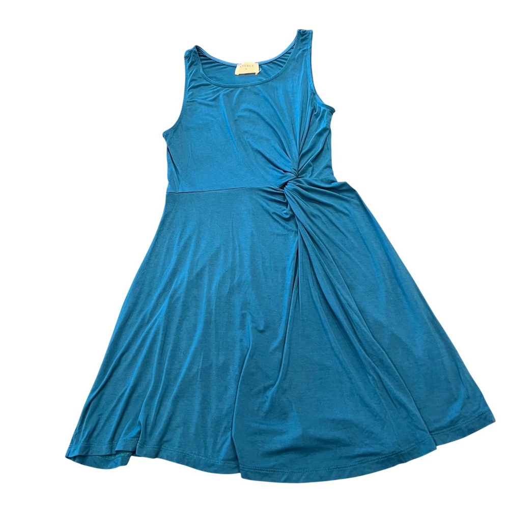 Everly Women Teal Blue Side Knot Sleeveless Fit and Flare Dress DR7212 Small